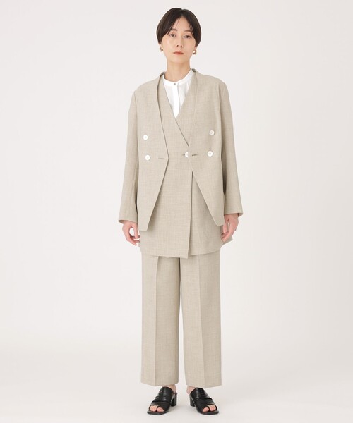 CAST:（キャストコロン）の「【洗える/セットアップ】リネンライクノーカラージャケット（ノーカラージャケット・レディース・オフホワイト/ネイビー/ベージュ・S/M）」の8枚目の写真