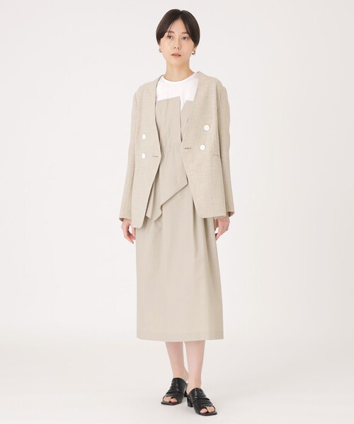 CAST:（キャストコロン）の「【洗える/セットアップ】リネンライクノーカラージャケット（ノーカラージャケット・レディース・オフホワイト/ネイビー/ベージュ・S/M）」の9枚目の写真