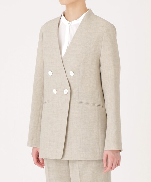 CAST:（キャストコロン）の「【洗える/セットアップ】リネンライクノーカラージャケット（ノーカラージャケット・レディース・オフホワイト/ネイビー/ベージュ・S/M）」の11枚目の写真