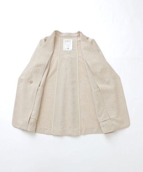 CAST:（キャストコロン）の「【洗える/セットアップ】リネンライクノーカラージャケット（ノーカラージャケット・レディース・オフホワイト/ネイビー/ベージュ・S/M）」の16枚目の写真