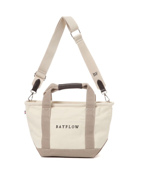 【 】ショルダーストラップ付き トートバッグ BAYFLOW｜[ファスナー付きで安心]ショルダーZIPロゴトート M