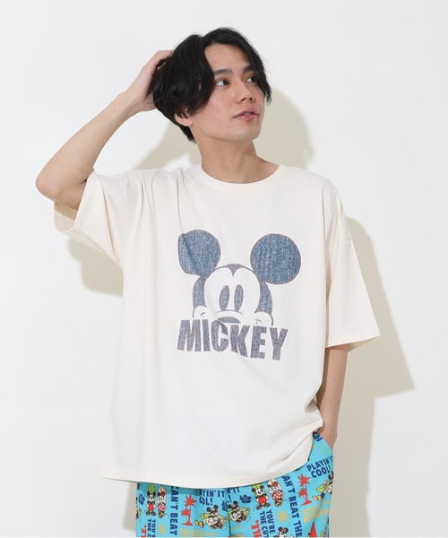 セール】親子お揃い ディズニー デニム貼付風Tシャツ 9466A（Tシャツ