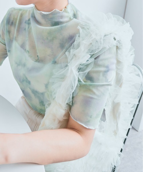 kirakiraShop（キラキラショップ）の「さらっと透けて、なめらかにフィットする。11色 シアー メッシュ 半袖 トップス トッド（Tシャツ/カットソー・レディース・ブラック/オフホワイト/グレー/カーキ/ホワイト系/グリーン系/ブルー系/イエロー系/イエロー系1/ライトパープル/クリーム・M/L/XL）」の8枚目の写真