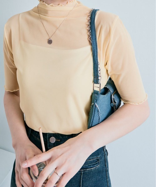 プリーツプリーズ TATAMI 蛍光イエロー シアー半袖トップス メッシュ kirakiraShop（キラキラショップ）の「さらっと透けて、なめらか