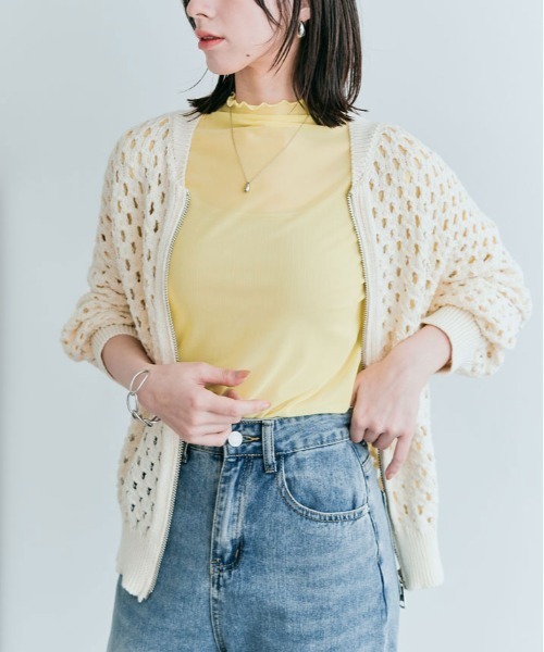 kirakiraShop（キラキラショップ）の「さらっと透けて、なめらかにフィットする。11色 シアー メッシュ 半袖 トップス トッド（Tシャツ/カットソー・レディース・ブラック/オフホワイト/グレー/カーキ/ホワイト系/グリーン系/ブルー系/イエロー系/イエロー系1/ライトパープル/クリーム・M/L/XL）」の14枚目の写真