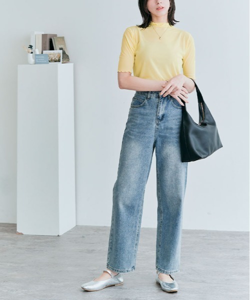 kirakiraShop（キラキラショップ）の「さらっと透けて、なめらかにフィットする。11色 シアー メッシュ 半袖 トップス トッド（Tシャツ/カットソー・レディース・ブラック/オフホワイト/グレー/カーキ/ホワイト系/グリーン系/ブルー系/イエロー系/イエロー系1/ライトパープル/クリーム・M/L/XL）」の21枚目の写真