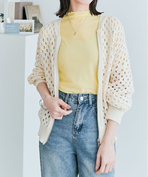 kirakiraShop（キラキラショップ）の「さらっと透けて、なめらかにフィットする。11色 シアー メッシュ 半袖 トップス トッド（Tシャツ/カットソー・レディース・ブラック/オフホワイト/グレー/カーキ/ホワイト系/グリーン系/ブルー系/イエロー系/イエロー系1/ライトパープル/クリーム・M/L/XL）」の22枚目の写真