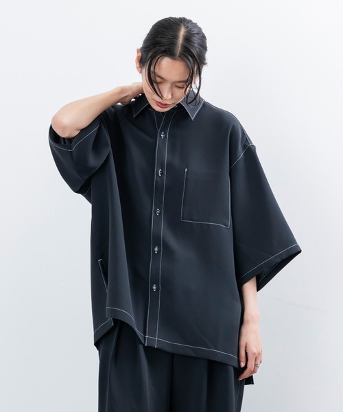 JUNRED（ジュンレッド）の「【 セットアップ対応 】ステッチワークレギュラーカラールーズシャツ（シャツ/ブラウス・メンズ・ブラック/オリーブ/ライトグレー・L/M/S）」の10枚目の写真