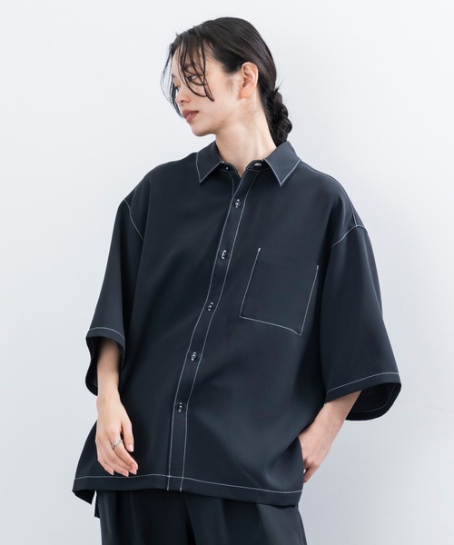 JUNRED（ジュンレッド）の「【 セットアップ対応 】ステッチワークレギュラーカラールーズシャツ（シャツ/ブラウス・メンズ・ブラック/オリーブ/ライトグレー・L/M/S）」の9枚目の写真