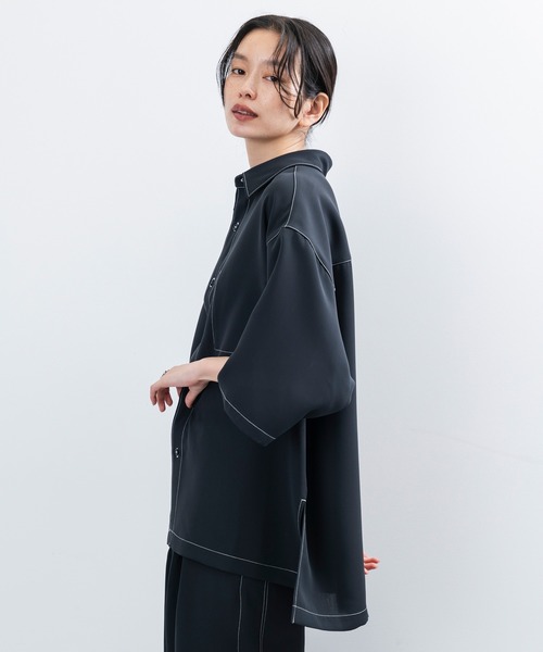 JUNRED（ジュンレッド）の「【 セットアップ対応 】ステッチワークレギュラーカラールーズシャツ（シャツ/ブラウス・メンズ・ブラック/オリーブ/ライトグレー・L/M/S）」の7枚目の写真