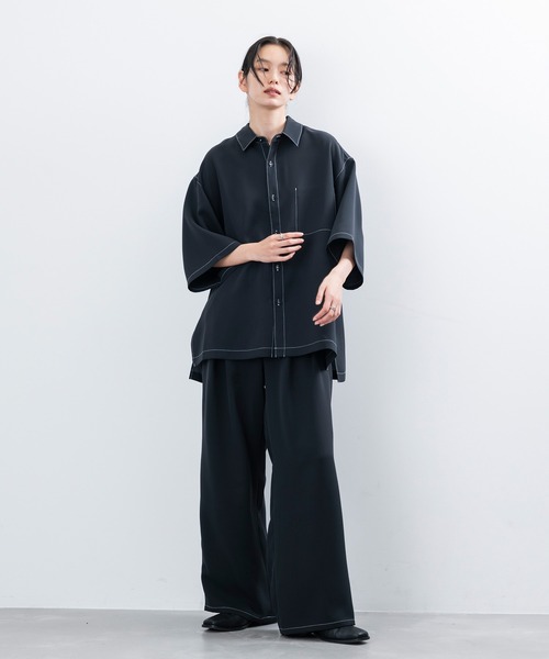 JUNRED（ジュンレッド）の「【 セットアップ対応 】ステッチワークレギュラーカラールーズシャツ（シャツ/ブラウス・メンズ・ブラック/オリーブ/ライトグレー・L/M/S）」の5枚目の写真