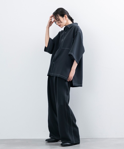 JUNRED（ジュンレッド）の「【 セットアップ対応 】ステッチワークレギュラーカラールーズシャツ（シャツ/ブラウス・メンズ・ブラック/オリーブ/ライトグレー・L/M/S）」の4枚目の写真