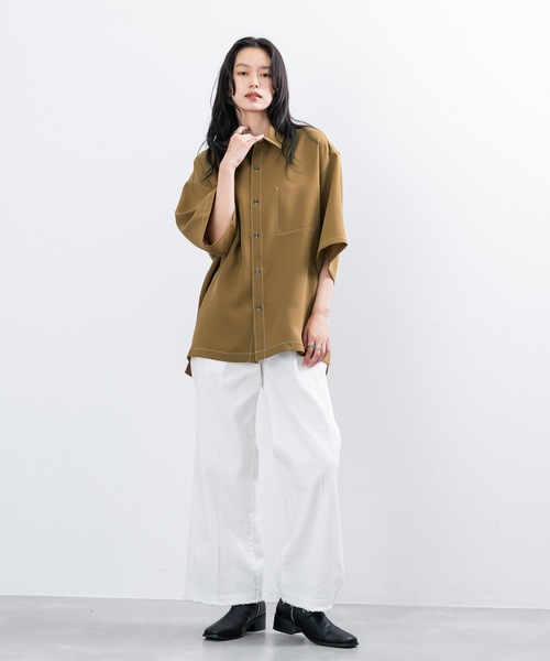 JUNRED（ジュンレッド）の「【 セットアップ対応 】ステッチワークレギュラーカラールーズシャツ（シャツ/ブラウス・メンズ・ブラック/オリーブ/ライトグレー・L/M/S）」の22枚目の写真