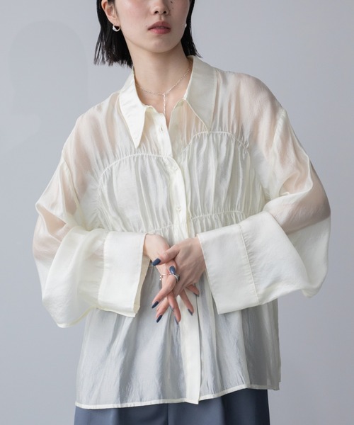 VACANCY(ヴァカンシー)の「シャーリングシアーシャツ(シャツ/ブラウス・レディース・イエロー/ブルー・FREE)」の14枚目の写真