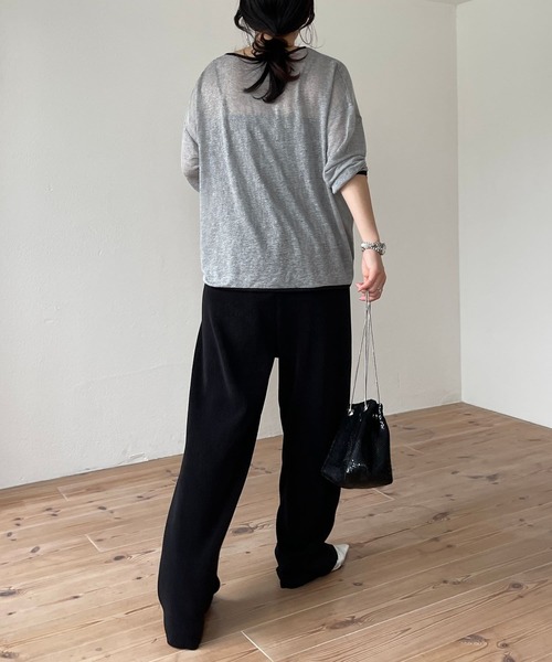 wee9s（ウィークス）の「【セルフカット可能】daily daily super stretch pleats wide pants / デイリーデイリースーパーストレッチプリーツワイドパンツ（スウェットパンツ・レディース・ブラック/チェリーレッド/ブルー/オフホワイト/ネイビー/ピンク・FREE）」の17枚目の写真