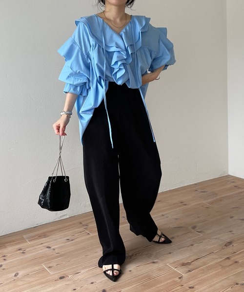 wee9s（ウィークス）の「【セルフカット可能】daily daily super stretch pleats wide pants / デイリーデイリースーパーストレッチプリーツワイドパンツ（スウェットパンツ・レディース・ブラック/チェリーレッド/ブルー/オフホワイト/ネイビー/ピンク・FREE）」の8枚目の写真