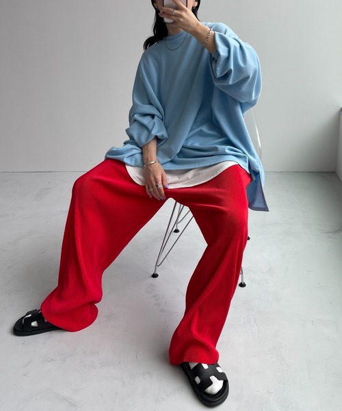 daily daily super stretch pleats wide pants / デイリー