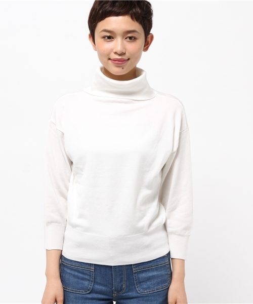 Heather（ヘザー）の「ハイゲージオフタートル7分袖　567931（ニット/セーター・レディース・オフホワイト/ライトピンク/ネイビー・FREE）」の4枚目の写真