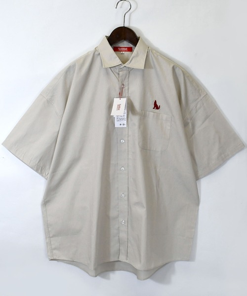 Healthknit Product(ヘルスニットプロダクト)の「別注【Healthknit Product】one point stitch broadcloth shirt/ワンポイント刺繍 ブロードクロス レギュラーカラー 半袖シャツ 無地/ストライプ(シャツ/ブラウス・メンズ・ブラック/グレイッシュブルー/ブラック系その他/ホワイト/グリーン/ホワイト系その他/ブルー系その他/グリーン系その他/グレー/イエロー・M/L/XL)」の5枚目の写真