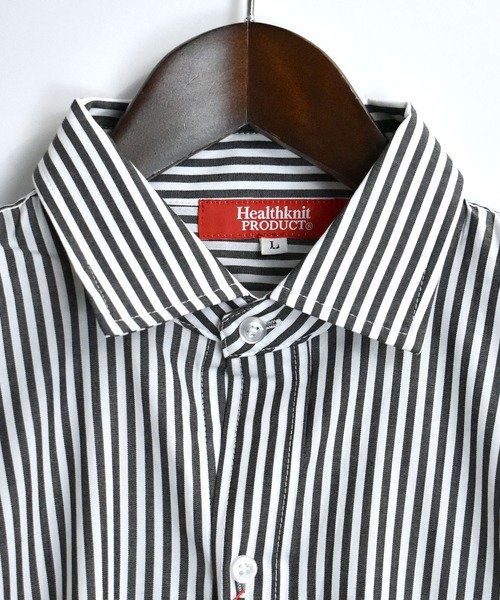 Healthknit Product(ヘルスニットプロダクト)の「別注【Healthknit Product】one point stitch broadcloth shirt/ワンポイント刺繍 ブロードクロス レギュラーカラー 半袖シャツ 無地/ストライプ(シャツ/ブラウス・メンズ・ブラック/グレイッシュブルー/ブラック系その他/ホワイト/グリーン/ホワイト系その他/ブルー系その他/グリーン系その他/グレー/イエロー・M/L/XL)」の16枚目の写真