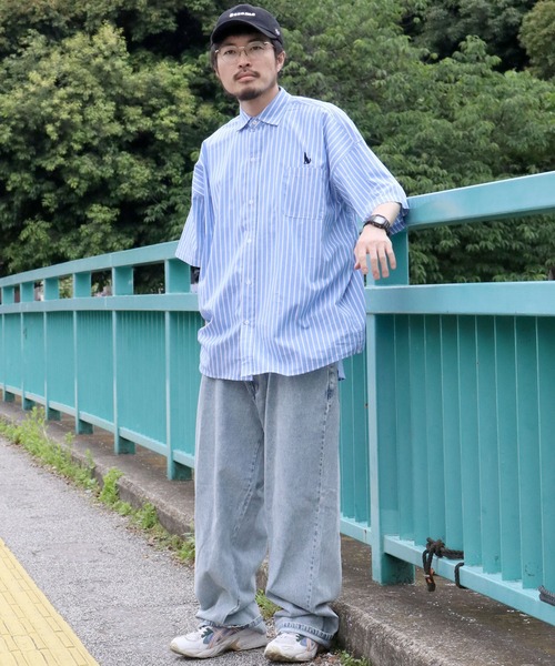 Healthknit Product(ヘルスニットプロダクト)の「別注【Healthknit Product】one point stitch broadcloth shirt/ワンポイント刺繍 ブロードクロス レギュラーカラー 半袖シャツ 無地/ストライプ(シャツ/ブラウス・メンズ・ブラック/グレイッシュブルー/ブラック系その他/ホワイト/グリーン/ホワイト系その他/ブルー系その他/グリーン系その他/グレー/イエロー・M/L/XL)」の22枚目の写真