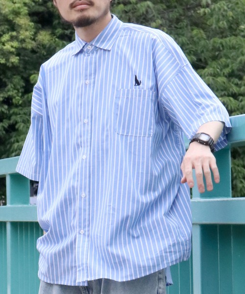 Healthknit Product(ヘルスニットプロダクト)の「別注【Healthknit Product】one point stitch broadcloth shirt/ワンポイント刺繍 ブロードクロス レギュラーカラー 半袖シャツ 無地/ストライプ(シャツ/ブラウス・メンズ・ブラック/グレイッシュブルー/ブラック系その他/ホワイト/グリーン/ホワイト系その他/ブルー系その他/グリーン系その他/グレー/イエロー・M/L/XL)」の19枚目の写真