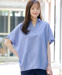 美品 エブール ebure リネン チェックシャツ 36/サックスブルー 麻 ブラウス トップス【2400013573795】 ベーシックシャツ/サックスブルー | Factelier (ファクトリエ)