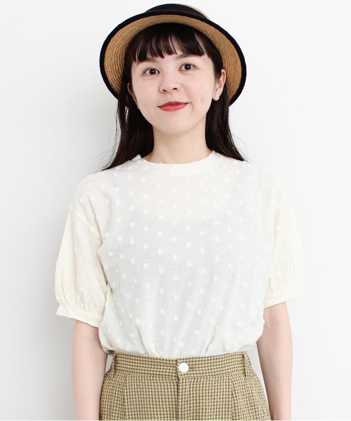 l'atelier du savon（アトリエドサボン）の「C/ベロアドット　Tシャツ（Tシャツ/カットソー・レディース・オフホワイト/ブラック・FREE）」の2枚目の写真