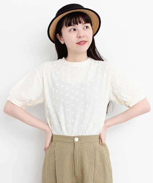 l'atelier du savon（アトリエドサボン）の「C/ベロアドット　Tシャツ（Tシャツ/カットソー・レディース・オフホワイト/ブラック・FREE）」の7枚目の写真