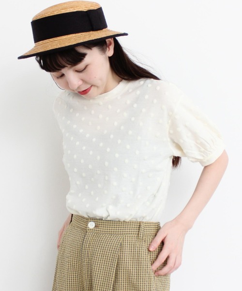 l'atelier du savon（アトリエドサボン）の「C/ベロアドット　Tシャツ（Tシャツ/カットソー・レディース・オフホワイト/ブラック・FREE）」の6枚目の写真