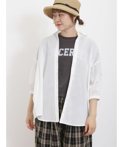 Samansa Mos2（サマンサ モスモス）の「【UVカット】ロゴプリントTシャツ（Tシャツ/カットソー・レディース・キナリ/オフホワイト/チャコールグレー/ブラウン・F）」の7枚目の写真