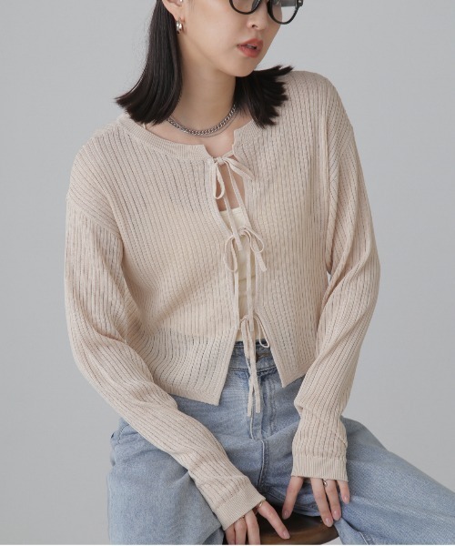 FREE'S MART(フリーズマート)の「◇前後2WAYメッシュニット(カーディガン/ボレロ・レディース・ピンク/ベージュ/ブラック/グレー・FREE)」の4枚目の写真