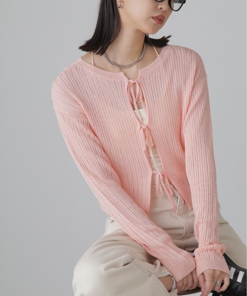 FREE'S MART(フリーズマート)の「◇前後2WAYメッシュニット(カーディガン/ボレロ・レディース・ピンク/ベージュ/ブラック/グレー・FREE)」の1枚目の写真