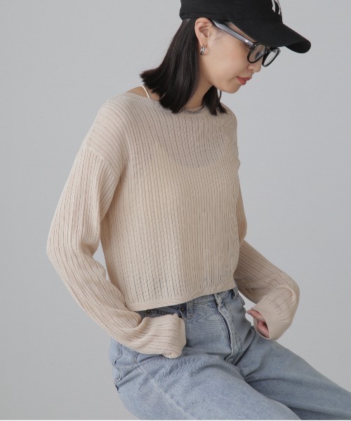 FREE'S MART(フリーズマート)の「◇前後2WAYメッシュニット(カーディガン/ボレロ・レディース・ピンク/ベージュ/ブラック/グレー・FREE)」の6枚目の写真