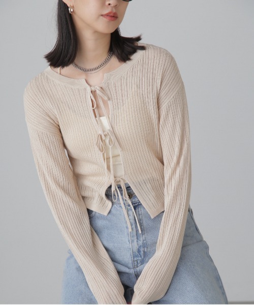 FREE'S MART(フリーズマート)の「◇前後2WAYメッシュニット(カーディガン/ボレロ・レディース・ピンク/ベージュ/ブラック/グレー・FREE)」の7枚目の写真