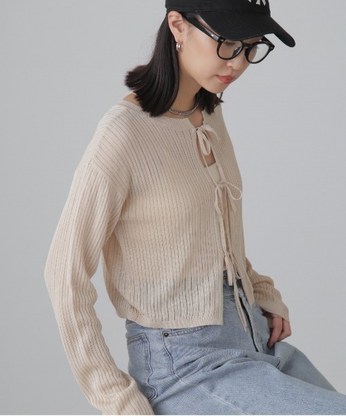 FREE'S MART(フリーズマート)の「◇前後2WAYメッシュニット(カーディガン/ボレロ・レディース・ピンク/ベージュ/ブラック/グレー・FREE)」の8枚目の写真