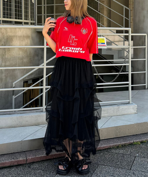 CIAOPANIC(チャオパニック)の「【ユニセックス】パイピングゲームTEE(Tシャツ/カットソー・レディース・ネイビー/ホワイト/レッド/ブラック・FREE)」の7枚目の写真