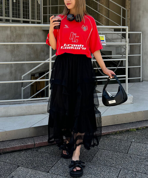 CIAOPANIC(チャオパニック)の「【ユニセックス】パイピングゲームTEE(Tシャツ/カットソー・レディース・ネイビー/ホワイト/レッド/ブラック・FREE)」の8枚目の写真