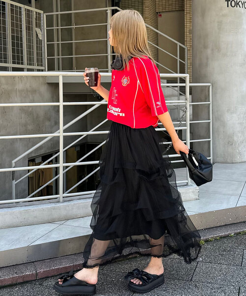 CIAOPANIC(チャオパニック)の「【ユニセックス】パイピングゲームTEE(Tシャツ/カットソー・レディース・ネイビー/ホワイト/レッド/ブラック・FREE)」の9枚目の写真