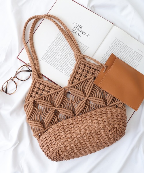 ROOTOTE（ルートート）の「ルートート　マクラメ編みカゴBAG　A（トートバッグ・レディース・グレー/ブラック/ブラウン系・F）」の3枚目の写真