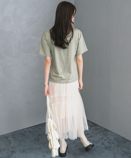 madrepadre(マドレパドレ)の「リーフデザイン 半袖 Tシャツ(Tシャツ/カットソー・レディース・ブラック/ホワイト/ベージュ/オリーブ・FREE)」の22枚目の写真