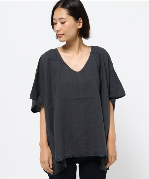 LBC(エルビーシー)の「リネンCRフリンジドルマンブラウス(シャツ/ブラウス・レディース・ダークグレー/ダークブルー・FREE)」の1枚目の写真