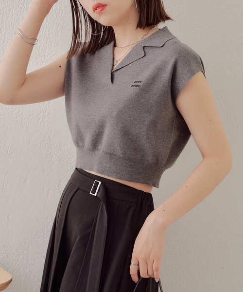 即日発送　chico ポロシャツニット　グレー chico ポロシャツニット グレー 即日発送 chico ポロシャツニット