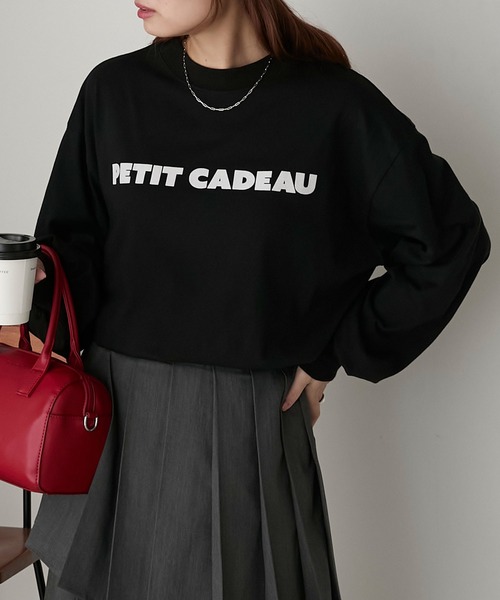 BONLECILL(ボンルシール)の「フロッキープリントボリュームスリーブロンTEE(Tシャツ/カットソー・レディース・オフホワイト/チャコールグレー/アイボリー/ブラック・FREE)」の3枚目の写真