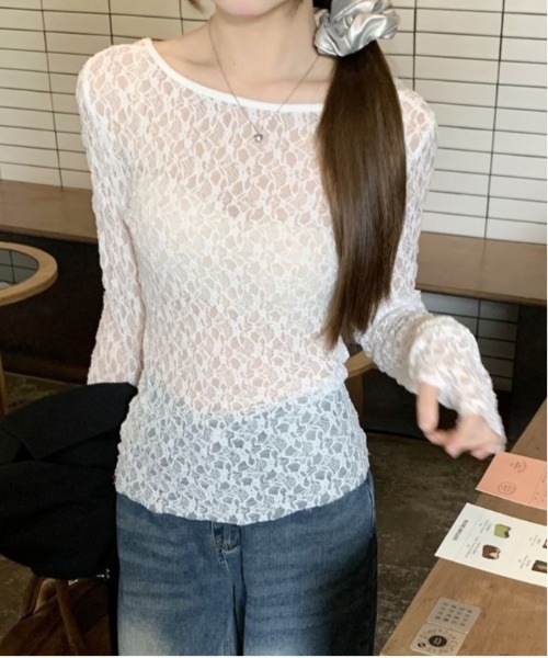 gossip!ロサンゼルス(ゴシップロサンゼルス)の「Y2K 前後2way レーシーシアートップス(Tシャツ/カットソー・レディース・ホワイト/ブラック・FREE)」の9枚目の写真