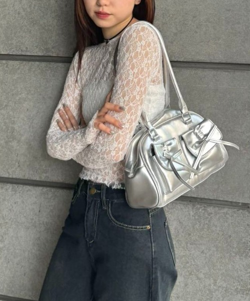 gossip!ロサンゼルス(ゴシップロサンゼルス)の「Y2K 前後2way レーシーシアートップス(Tシャツ/カットソー・レディース・ホワイト/ブラック・FREE)」の16枚目の写真