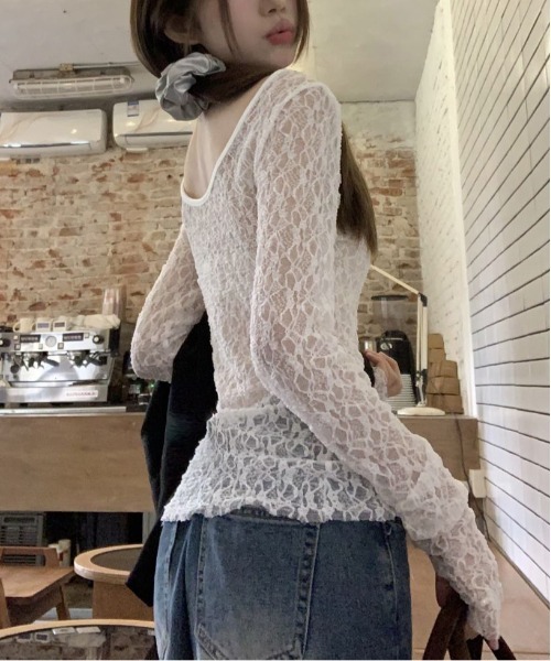 gossip!ロサンゼルス(ゴシップロサンゼルス)の「Y2K 前後2way レーシーシアートップス(Tシャツ/カットソー・レディース・ホワイト/ブラック・FREE)」の11枚目の写真