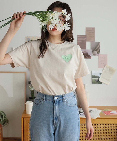 Girly Doll(ガーリードール)の「オリジナルプリントハート&フラワーTシャツ(Tシャツ/カットソー・レディース・ピンク/ベージュ/ダークグレー・F)」の14枚目の写真