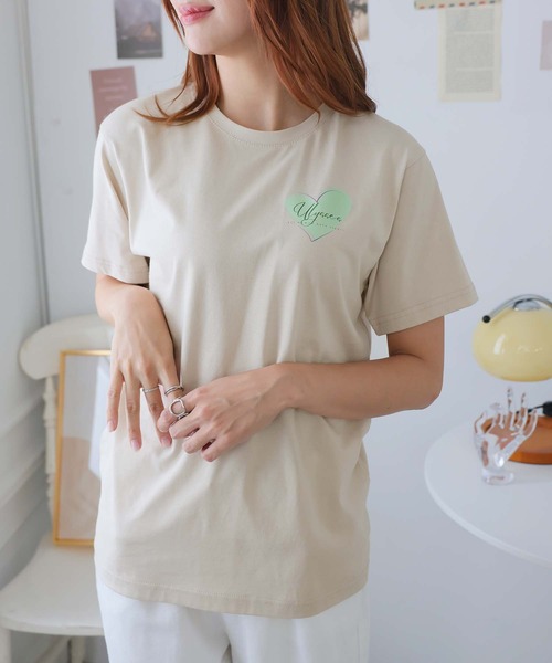 Girly Doll(ガーリードール)の「オリジナルプリントハート&フラワーTシャツ(Tシャツ/カットソー・レディース・ピンク/ベージュ/ダークグレー・F)」の11枚目の写真