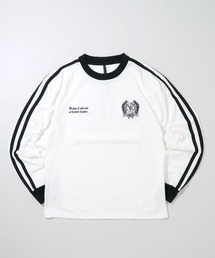 oversize sleeve line ringer long sleeve T-shirt/オーバーサイズ 袖ライン フロント刺繍 リンガー ロングスリーブTシャツ